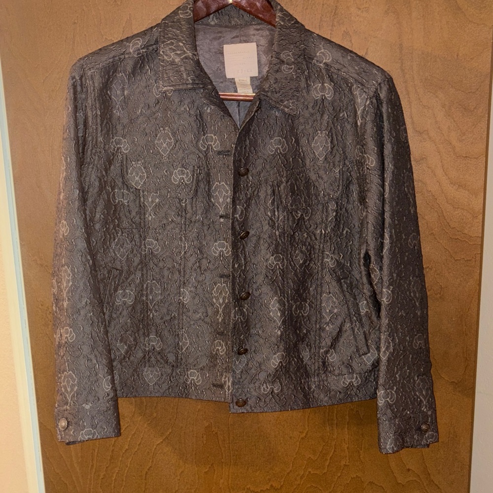 J. Jill Gray Patterned Casual Button-Down Shirt Medium